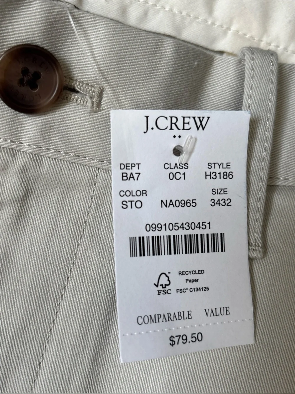 J. Crew Men's Chino Pants in Light Stone